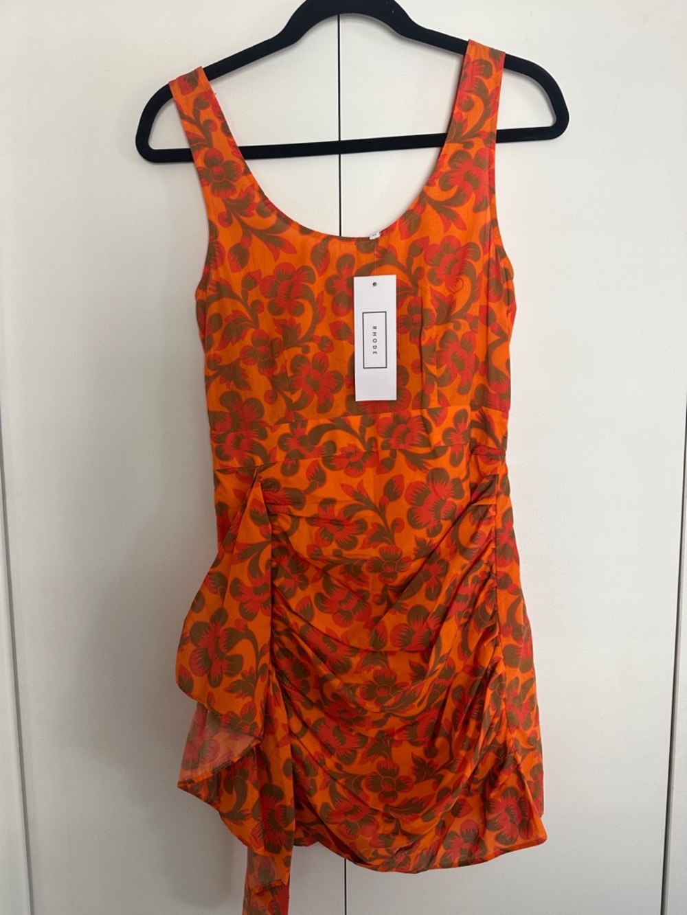 Rhode Orange Floral Ruched Mini Dress